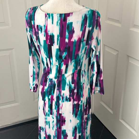 Classy Calvin Klein Women's 3/4 Sleeve Ruched Abstract Print Dress Sz M - Picture 7 of 12